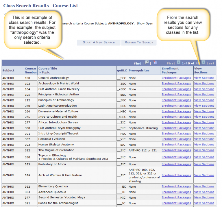 class search results screen shot